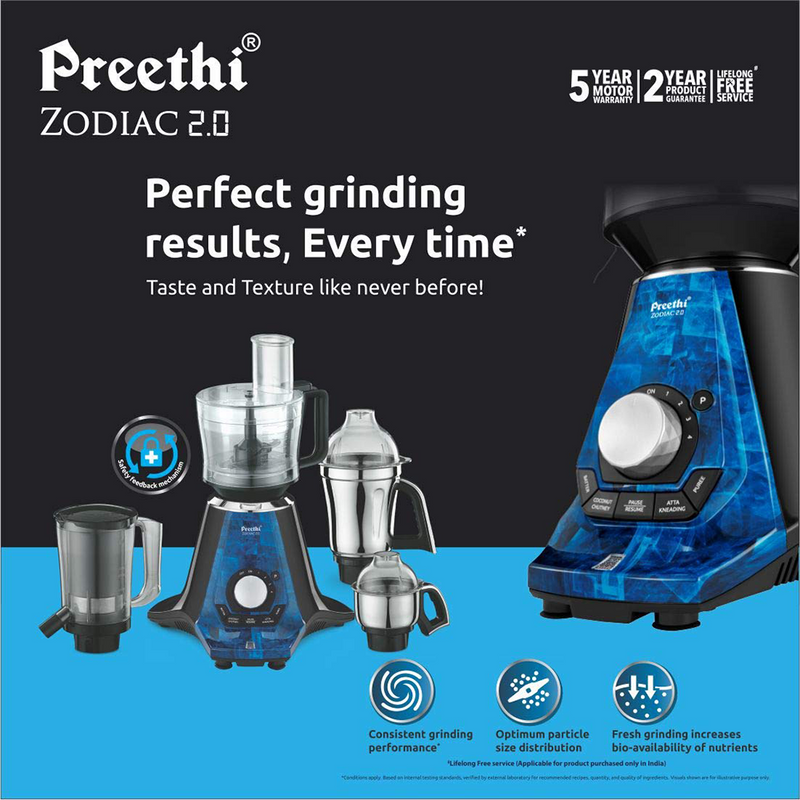 Preethi Zodiac 2.0 1000-Watt Mixer Grinder with 4 Jars