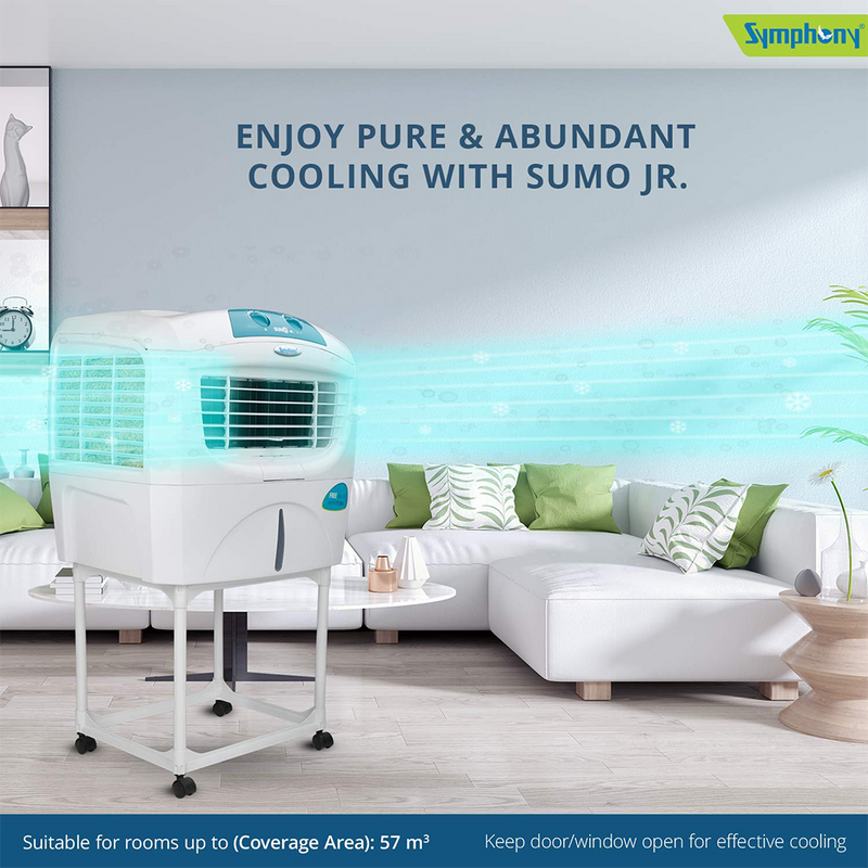Symphony Sumo Jr. Portable Desert Air Cooler 45-litres with Trolley, Powerful Blower, 3-Side Cooling Pads, Automatic Vertical Swing