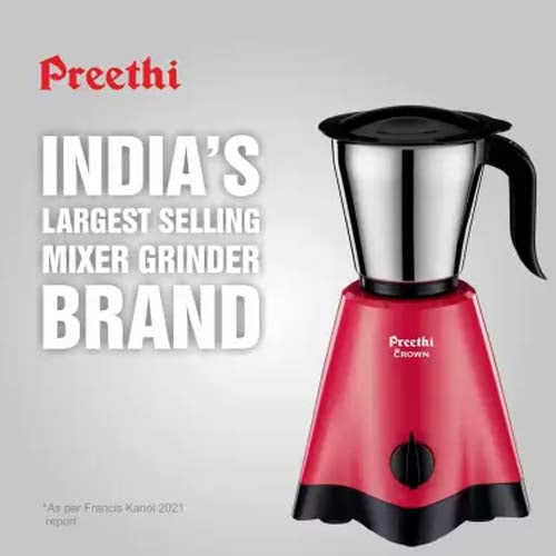 Preethi Crown Plus MG-258 600 Juicer Mixer Grinder (4 Jars, Red/Black)