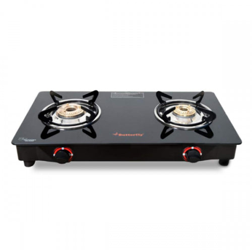 Butterfly Duo GT 2 Burner Glass Gas Stove  - BTFGS-DUOGT2B