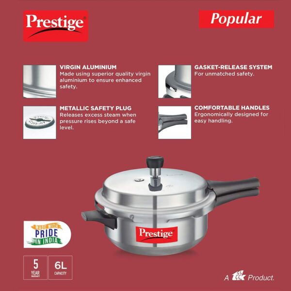 Prestige Popular Senior Deep Pressure Pan, 6 L ( 10035 , Silver ) - Image 4