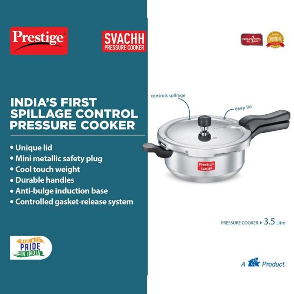 Prestige Svachh Aluminium Senior Deep Pressure Pan 3.5 L ( 10728 , Fry Pan ) - Image 3