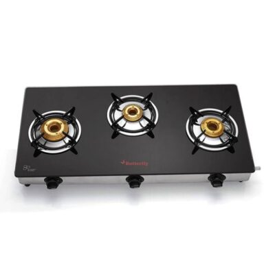 Butterfly Radiant 3B Jumbo 3 Burner Glass Top Gas Stove (Black)