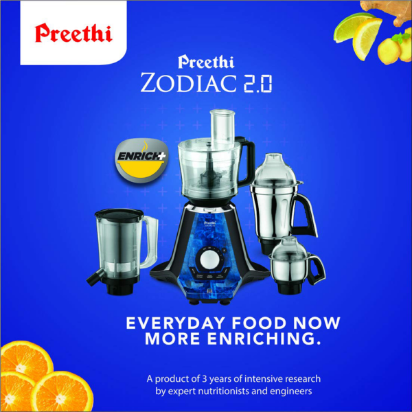 Preethi Zodiac 2.0 1000-Watt Mixer Grinder with 4 Jars - Image 2