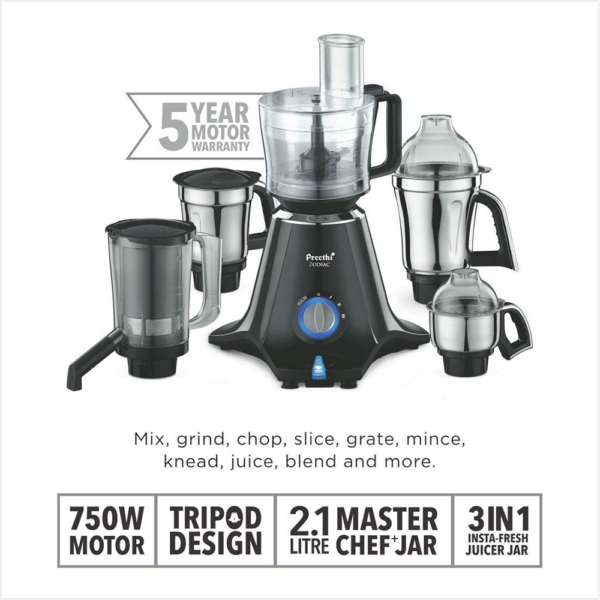 Preethi Zodiac MG 218 Mixer Grinder, 750W, 5 Jars - Image 2