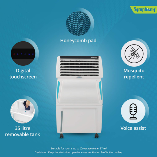 Symphony Touch 35 Personal Air Cooler 35-litres with Remote, Digital Touchscreen, Voice Assist, Multistage Air Purification, Mosquito Repellent - Image 2