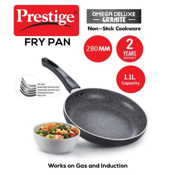 Prestige Omega Deluxe Granite Fry Pan, 280mm W/O LID ( 36306 , Black ) - Image 2