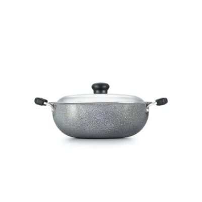 Prestige Omega Select Plus Aluminium Non-Stick Round Base Kadhai with Lid, 20 cm, Black