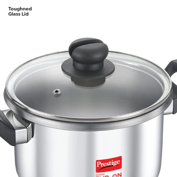 Prestige 5L Svachh FLIP-ON Stainless Steel Tri-ply bottom Pressure Cooker with glass lid|Innovative lock lid with spillage control|Gas & Induction compatible - Image 9