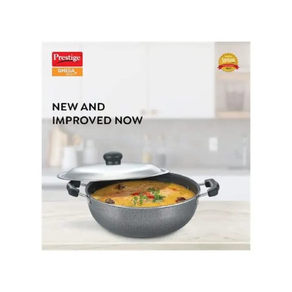 Prestige Omega Select Plus Aluminium Non-Stick Round Base Kadhai with Lid, 20 cm, Black - Image 2