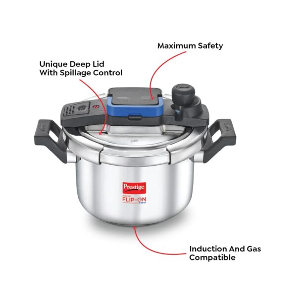 Prestige 5L Svachh FLIP-ON Stainless Steel Tri-ply bottom Pressure Cooker with glass lid|Innovative lock lid with spillage control|Gas & Induction compatible - Image 7