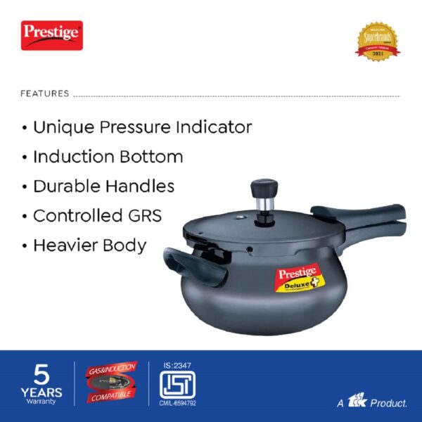 Prestige Deluxe Plus Hard Anodised Aluminium Outer Lid Pressure Cooker Handi, 3 Litre, Black, 3 Liter - Image 3