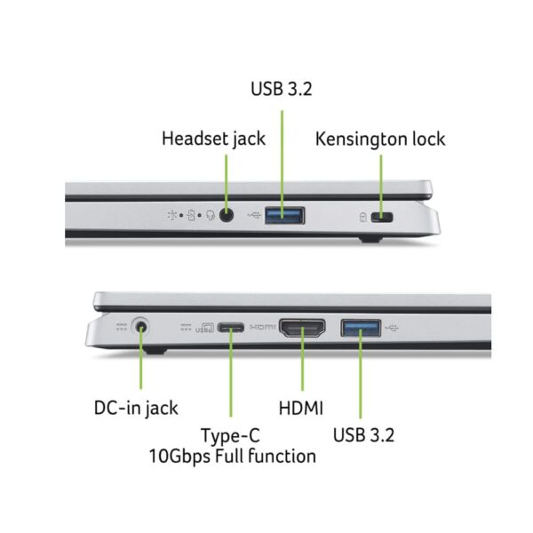 Acer Aspire 3 Thin and Light Laptop AMD Ryzen 5 7520U Quad-Core Processor (8 GB/ 512 GB SSD/Windows 11 Home/MS Office) Pure Silver, A315-24, 39.6 cm (15.6 inches) FHD Display - Image 7