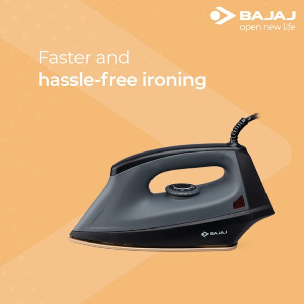 Bajaj Plastic Herculo 1100 Watts Dry Iron, Black & Grey - Image 4