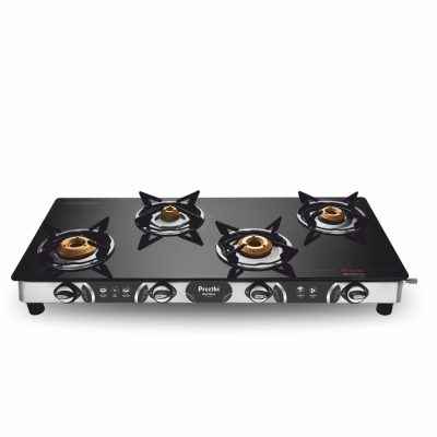 Preethi Blu-Flame Stainless Steel Jumbo Max Glass Top LPG Gas Stove with 4 Burner