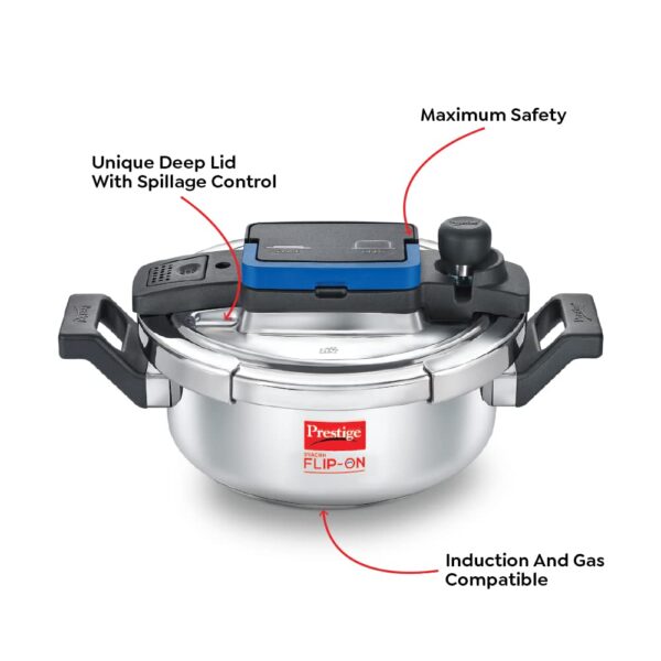 Prestige 3L Svachh FLIP-ON Stainless Steel Pressure Cooker with glass lid|Innovative lock lid with spillage control|Gas & Induction compatible - Image 7