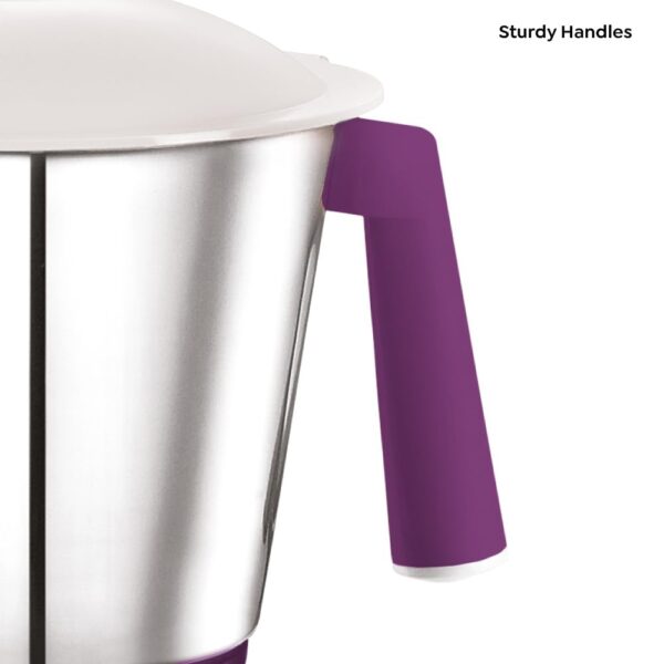 Prestige Nakshatra V2 550W Mixer Grinder with 3 Stainless Steel Jars(Purple, Dome Lid, Aluminium Jar Base) - Image 9