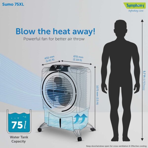 Symphony Sumo 75 XL Desert Air Cooler For Home with Honeycomb Pads, Powerful +Air Fan - Image 5