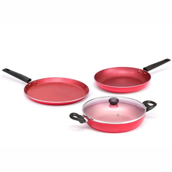 Butterfly Coral KCP 3 Tawa 250 MM + Fry Pan 240 MM + Kadai 240 MM Non IB Velvet Red