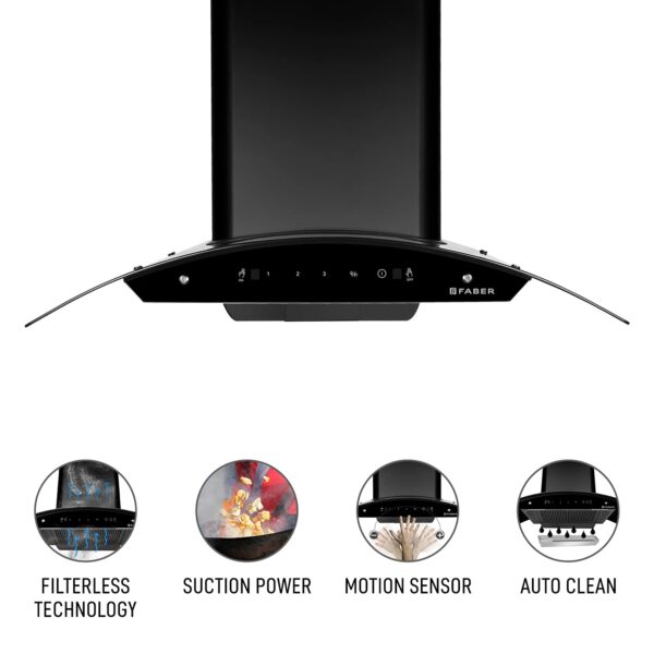 Faber 90 cm 1200 m?/hr Auto-Clean curved glass Kitchen Chimney (HOOD SUNNY HC SC BK 90 - Image 3