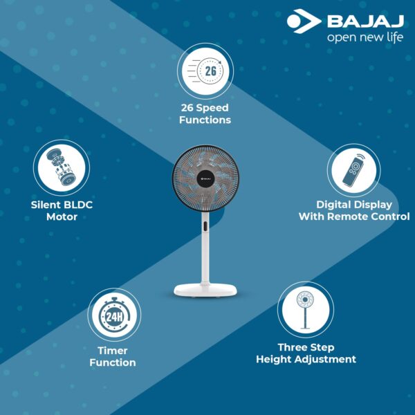 Bajaj Dominus 18 350 mm Pedestal Fan, BLDC Motor with Remote 18 Blades Fan, Grey+ Black - Image 5