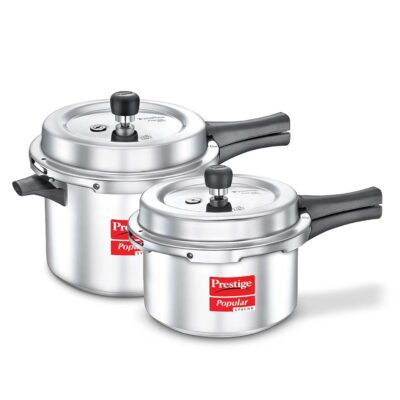 Prestige Popular Svachh Combi Pack Aluminium Pressure Cooker 5L And 3L(Silver, Controls Spillage