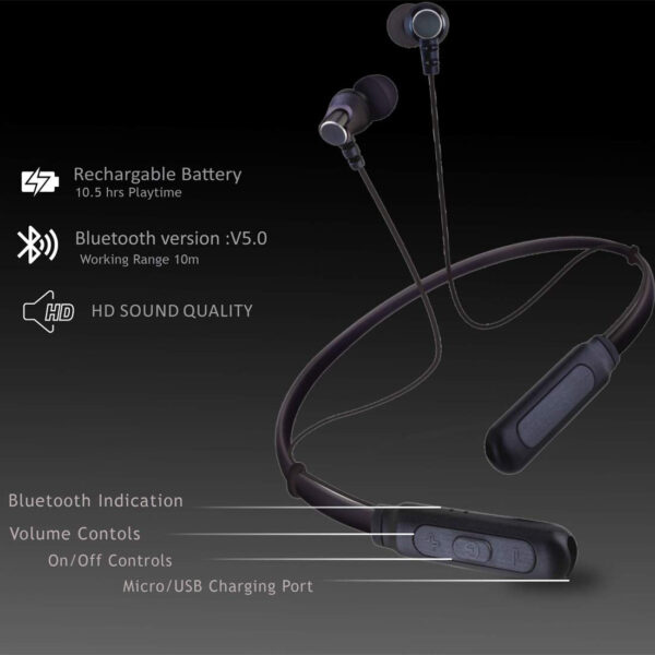 CONEKT Bounce Wireless Bluetooth In Ear Earphone with Mic (Black) - Image 4