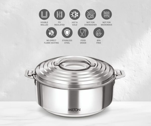 MILTON Thermosteel Galaxia Casserole, 2500 ml, Steelplain Thermoware Casserole  (2500 ml) - Image 5