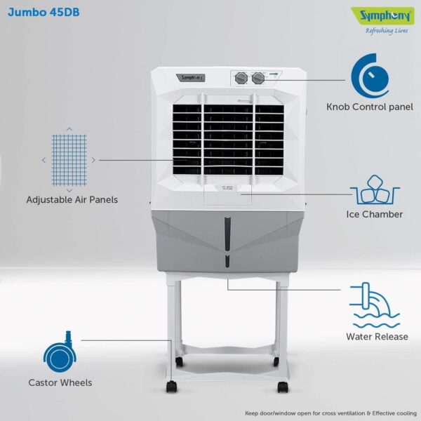 Symphony Jumbo 45 DB Desert Air Cooler For Home with Aspen Pads, Powerful Double Blower - Image 5