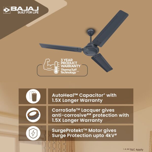 Bajaj Classico 12S1 1200mm Marathon Blue & Coal Mine Grey Ceiling Fan - Image 3