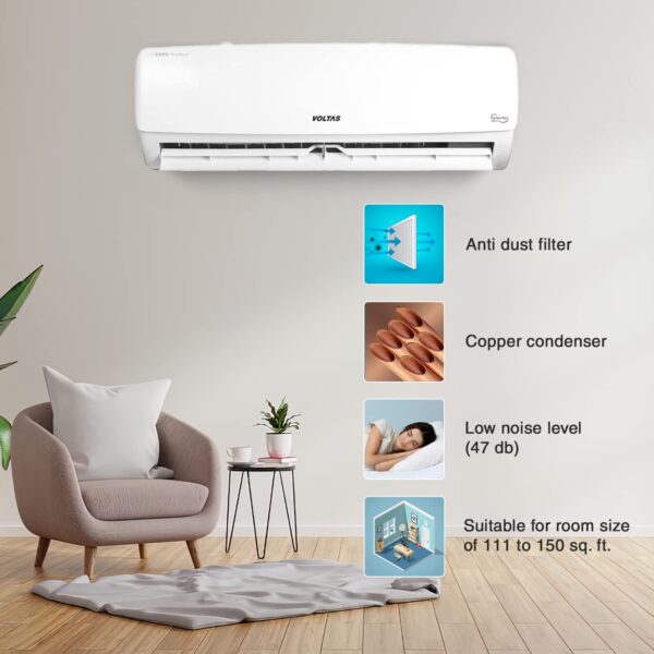 Voltas 1.5 Ton 3 Star, Fixed Speed Split AC (Copper, LED Display, Anti-dust Filter, 2023 Model, 183 Vectra Elegant, White) - Image 2