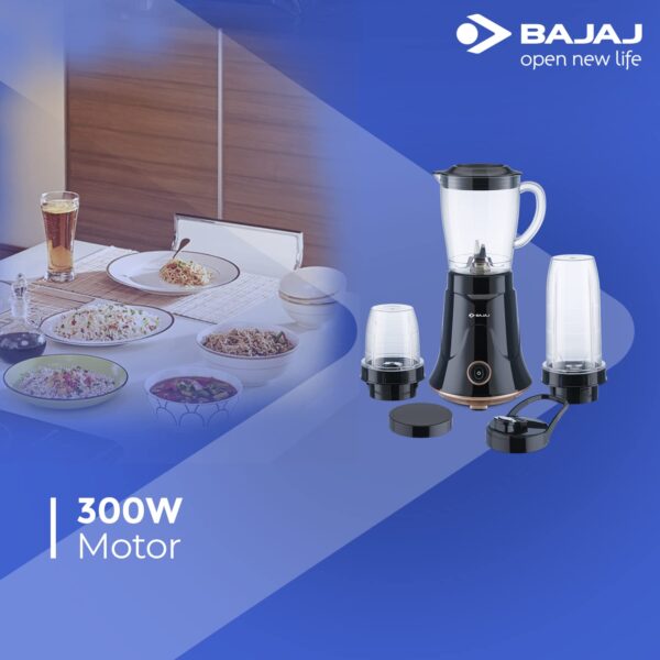 Bajaj Nx-01, Powerful 300W Mixer Grinder, Blender, Juicer And Smoothie Maker With Sipper And Store Lids, 3 Jars - Image 3