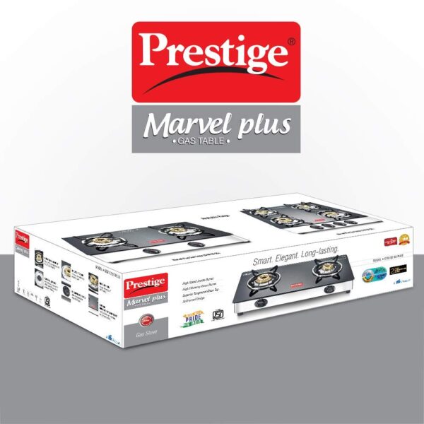 Prestige Marvel Plus Stainless Steel 2 Brass Burner Manual Glass Top Gas Stove - Image 5