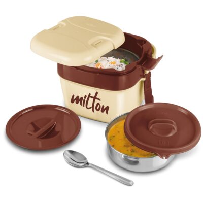 MILTON Cubic Inner Stainless Steel Tiffin Box, Ivory & Red