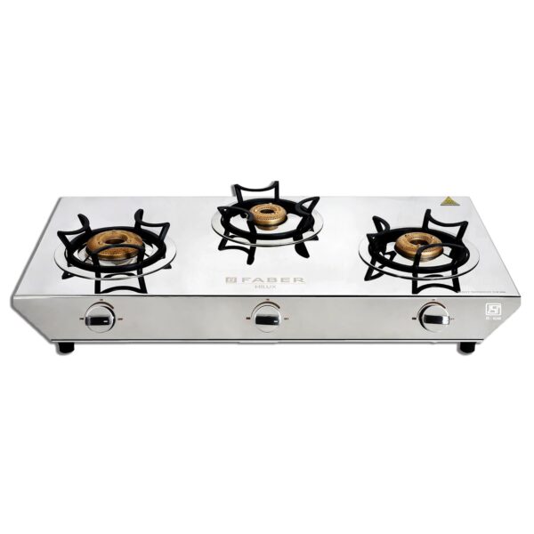 Faber high efficiency 3 Brass Burner with stainless steel top, ISI Certified gas stove, Manual Ignition, For LPG use only (Cooktop Hilux Max 3BB SS)