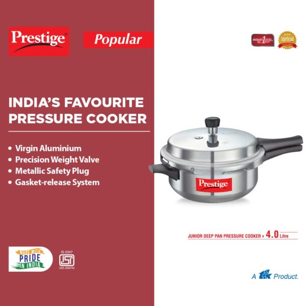 Prestige Popular Junior Deep Pan, 4 Liters, Aluminium, Outer Lid, Silver - Image 2