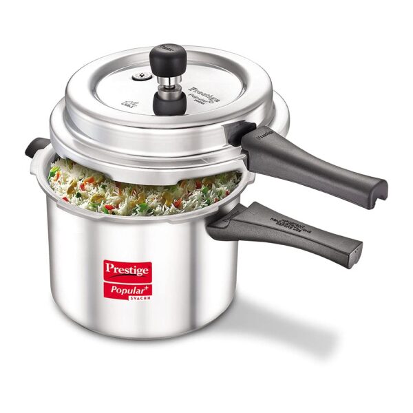 Prestige Popular Plus Svachh Virgin Aluminium Spillage Control Outer Lid Pressure Cooker, 5 L (Silver) - Image 2