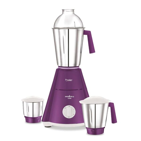 Prestige Nakshatra V2 550W Mixer Grinder with 3 Stainless Steel Jars(Purple, Dome Lid, Aluminium Jar Base)