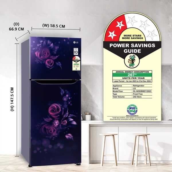 LG 242 L 2 Star Smart Inverter Frost-Free Double Door Refrigerator - GL-N292BBEY - Image 7