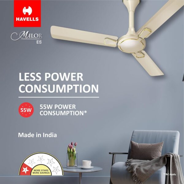 Havells 1200mm Milor Energy Saving Ceiling Fan (Dusk, Pack of 1) - Image 9