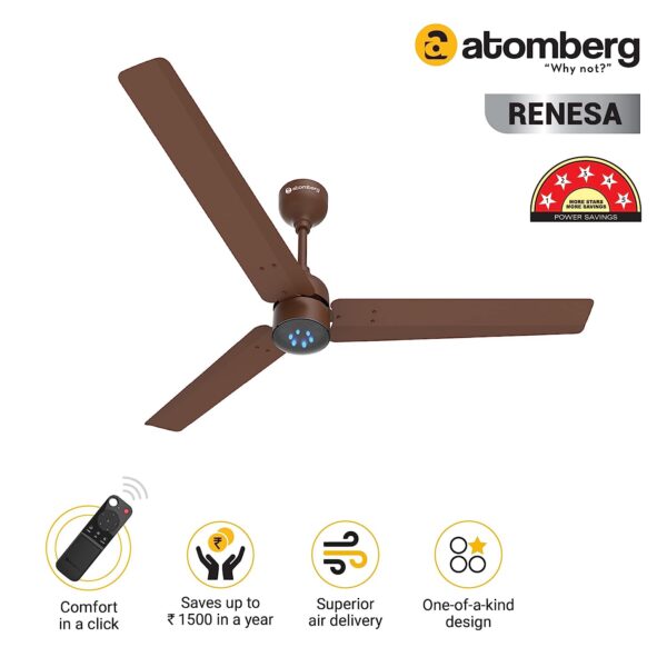 atomberg Renesa+ 1200mm BLDC Motor 5 Star Rated Sleek Ceiling Fans with Remote Control - Image 2