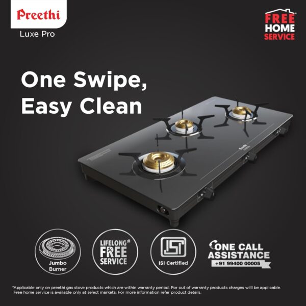 Preethi Luxe Pro 3 Burner Cooktop Black - Image 2