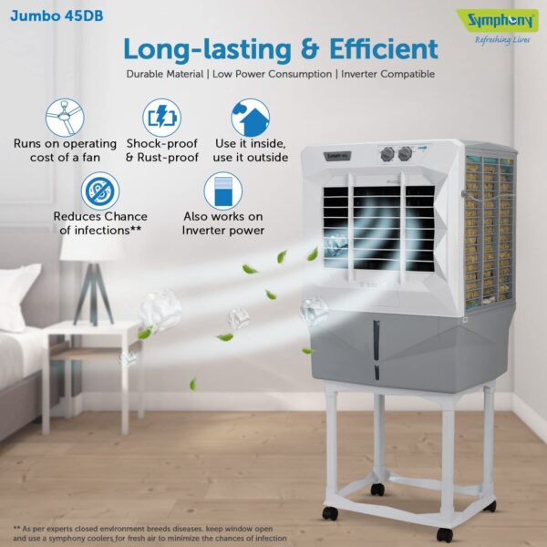 Symphony Jumbo 45 DB Desert Air Cooler For Home with Aspen Pads, Powerful Double Blower - Image 4