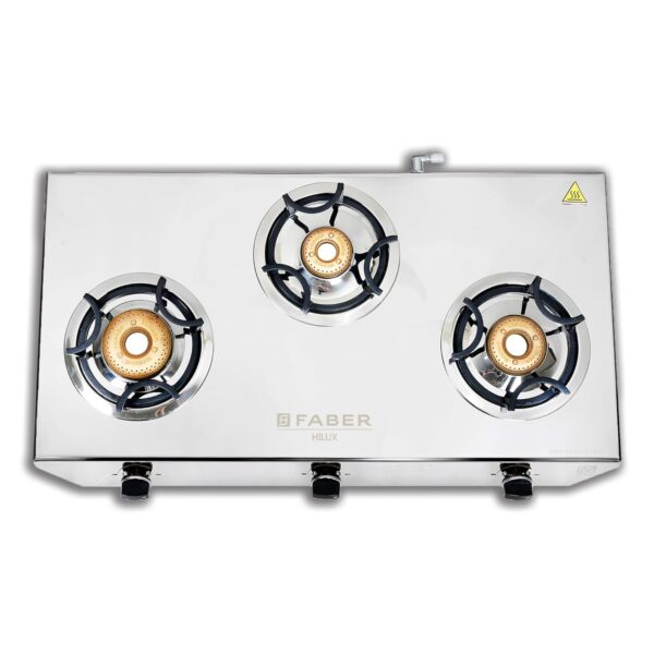 Faber high efficiency 3 Brass Burner with stainless steel top, ISI Certified gas stove, Manual Ignition, For LPG use only (Cooktop Hilux Max 3BB SS) - Image 3