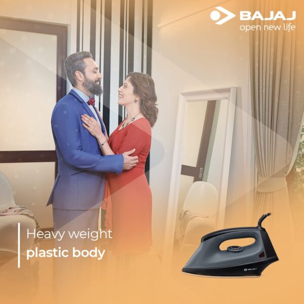 Bajaj Plastic Herculo 1100 Watts Dry Iron, Black & Grey - Image 3