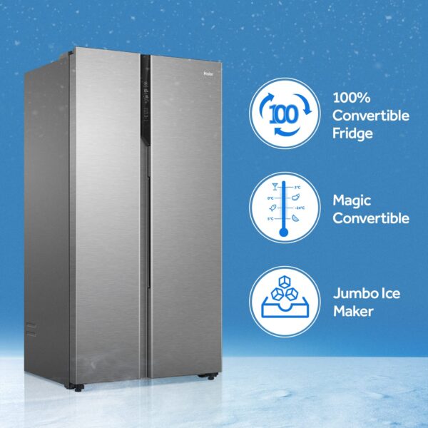 Haier 630 L Double Door Side By Side Refrigerator Appliances, Expert Inverter Technology (HRS-682SS, Shiny Steel - Image 3