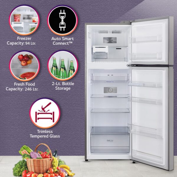 LG 340 L 2 Star Frost-Free Smart Inverter Double Door Refrigerator (GL-S342SPZY, Shiny Steel, Convertible & Multi Air Flow) - Image 2