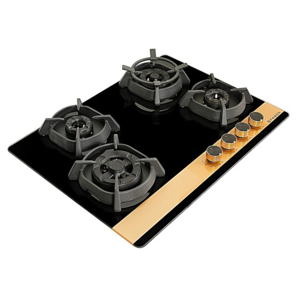 Faber 70cm 4Burner Gas Hob | Flame Failure Device | Cast Iron Pan Support | Metal Knobs | Dual Flame Burner | 8mm Toughened Black Glass | Versatile Hob/Cooktop | Hob Utopia Pro HT 704 BR CI - Image 2