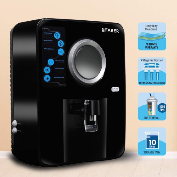 Faber Altroz (RO+UV+UF+MAT) with Heavy Duty Membrane Upto 3000 TDS Water Purifier, Black, 10 Liter - Image 3