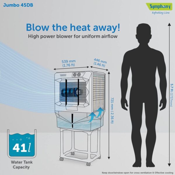 Symphony Jumbo 45 DB Desert Air Cooler For Home with Aspen Pads, Powerful Double Blower - Image 3